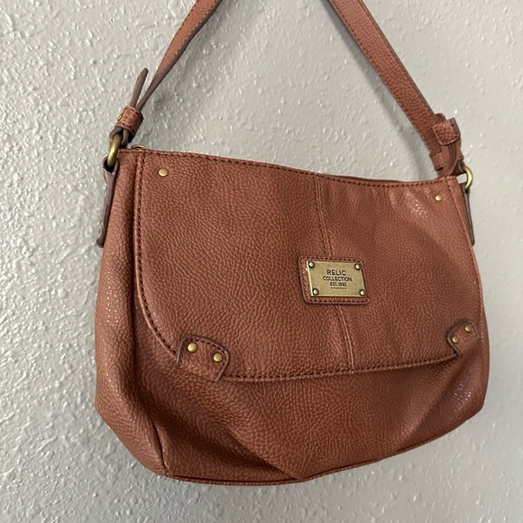 Rare Relic Vintage 1992 Brown Leather Handbag Purse - Adjustable Shoulder Strap - Picture 4 of 16
